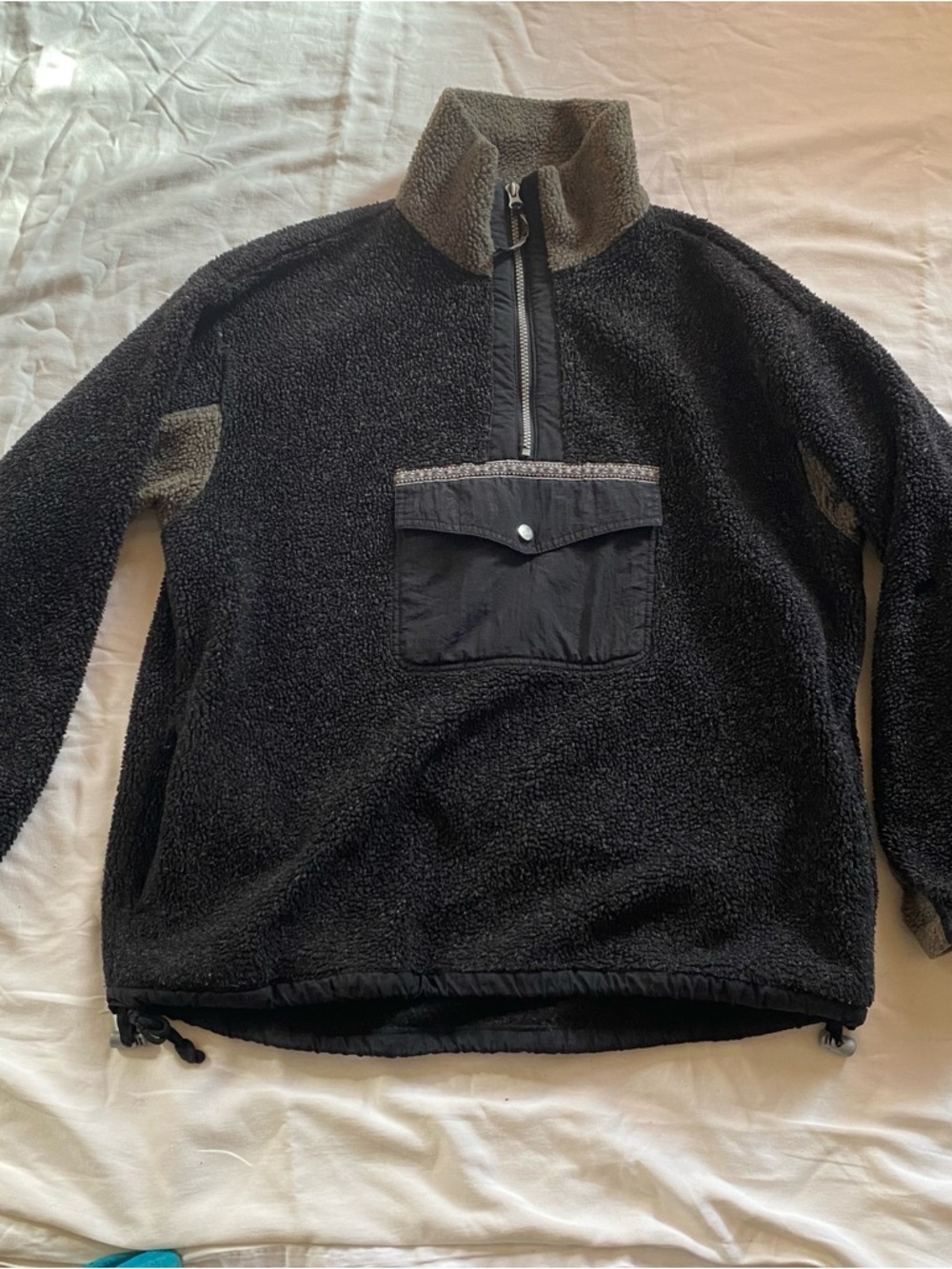 Men's Black Sherpa Quarter-Zip Pullover Sweater